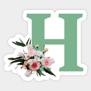 Letter H green with colorful flowers Sticker